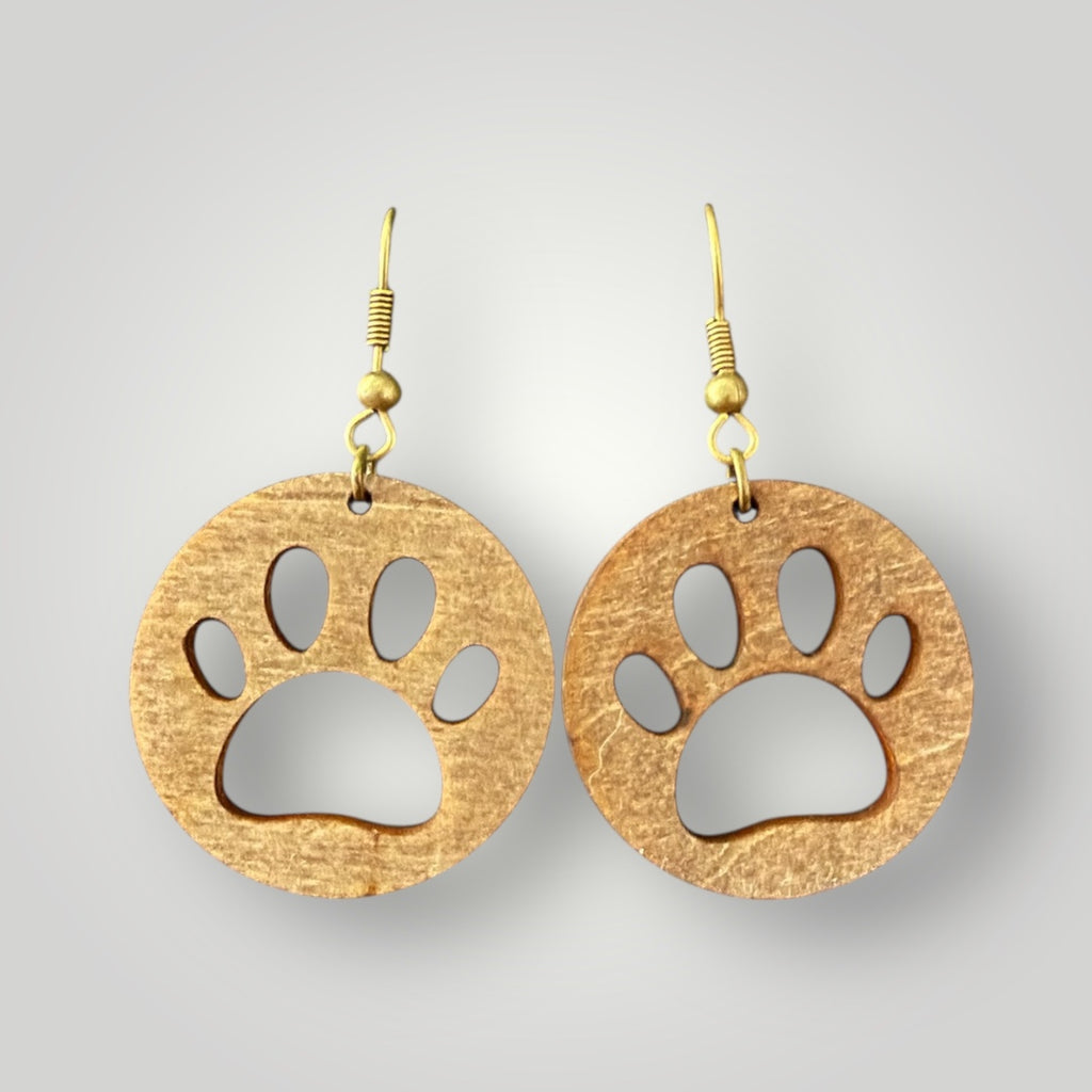 Wood Paw Print Earrings