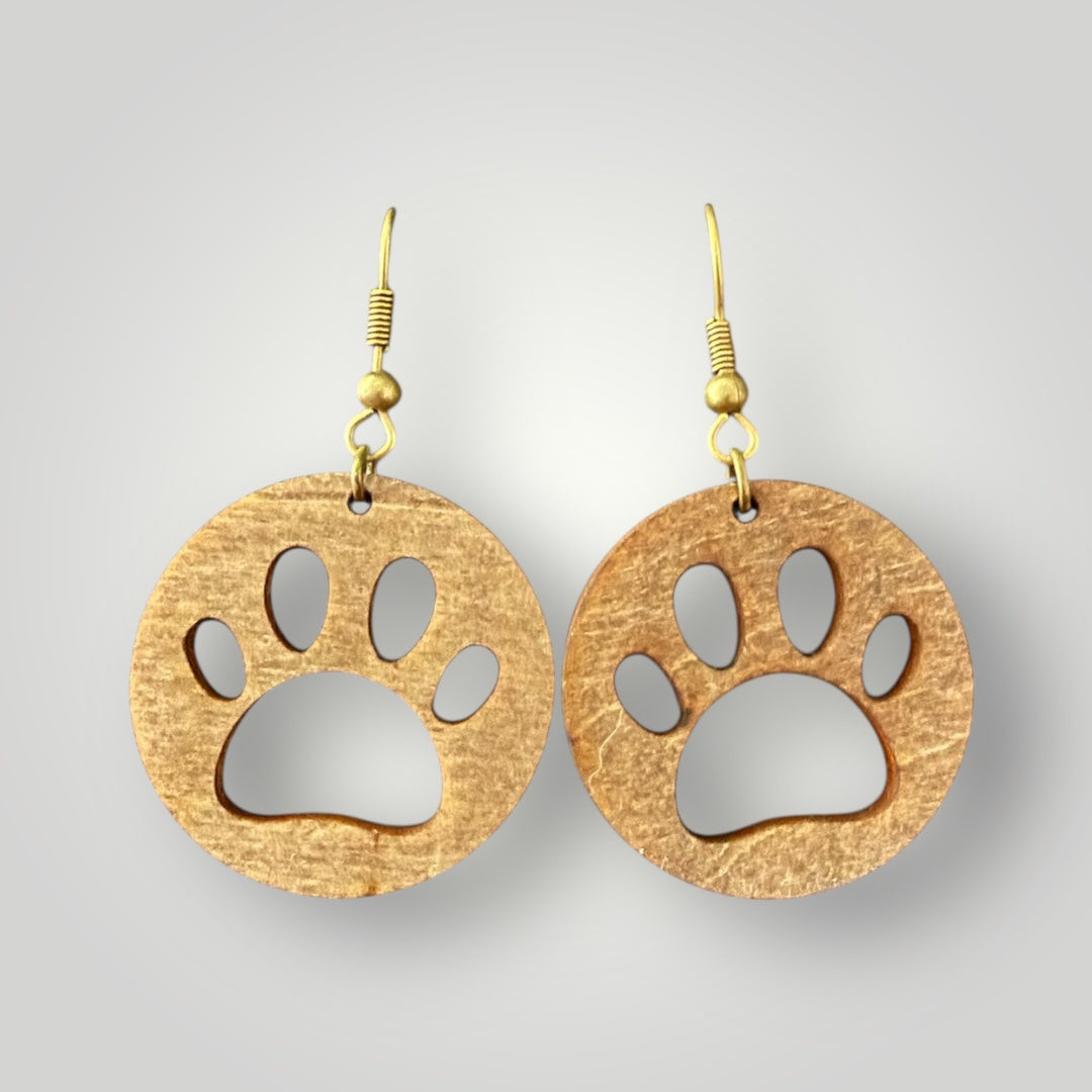 Wood Paw Print Earrings