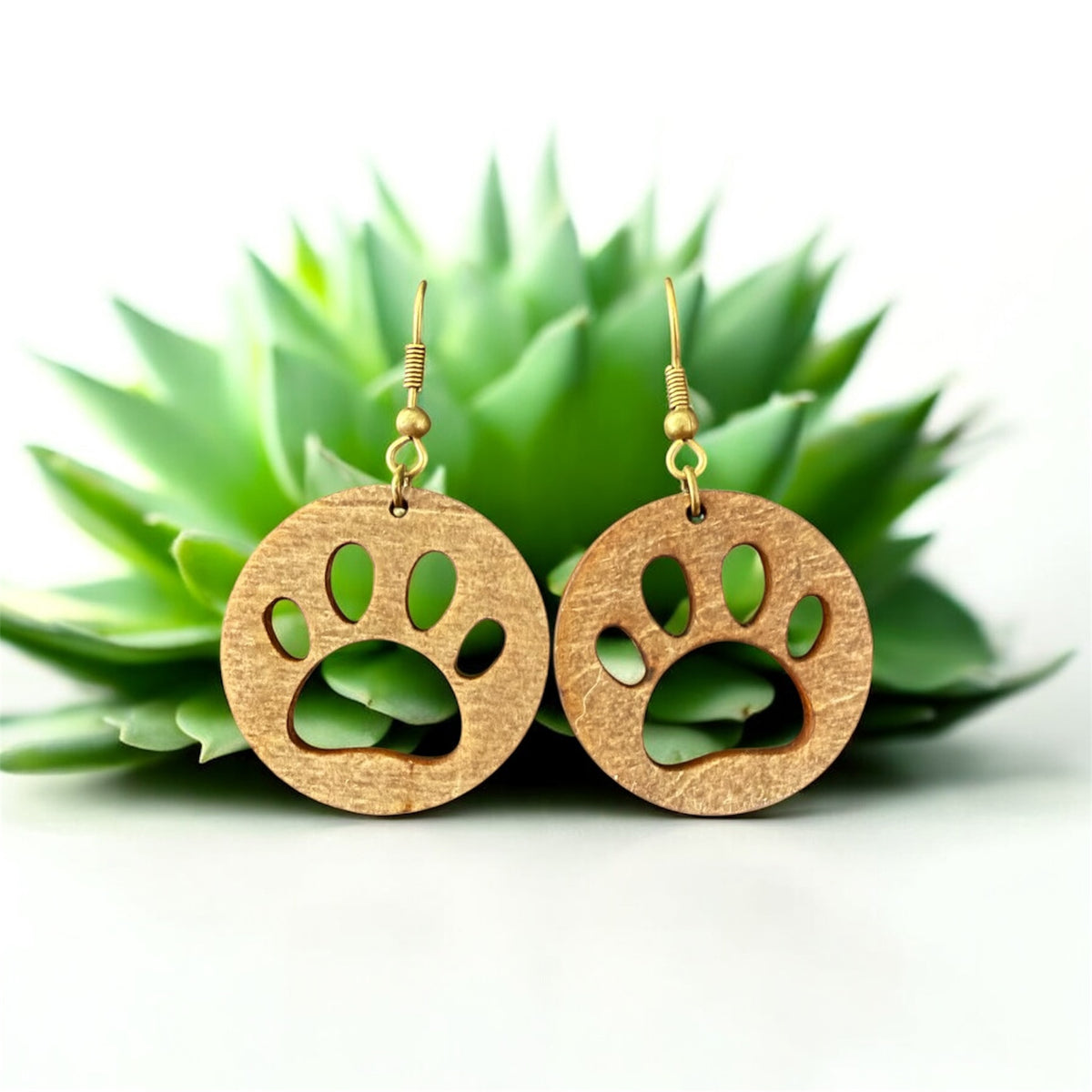 Wood Paw Print Earrings