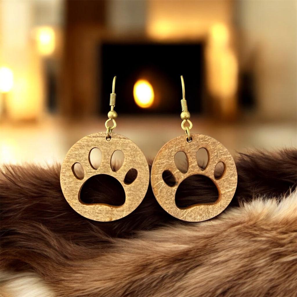 Wood Paw Print Earrings
